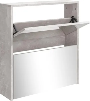 Produktbild von vidaXL Schuhschrank mit Spiegel 2 Fächer Betongrau 63x17x67 cm