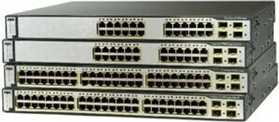Produktbild von Cisco Catalyst 3750 24-Port Multi-Layer Ethernet Switch, gemanaged, 1 Gbit/Sek, RMON 1, RMON 2, RMON 3, RMON 9, Telnet, SNMP 3, Ethernet, Ethernet, Fast Ethernet, Gigabit Ethernet, 256 MB