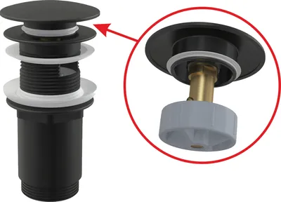 Obrázek produktu pro alcadrain vypouštěcí ventil pro umyvadlo CLICK/CLACK 5/4" celokovový s přepadem, velká černá matná zátka