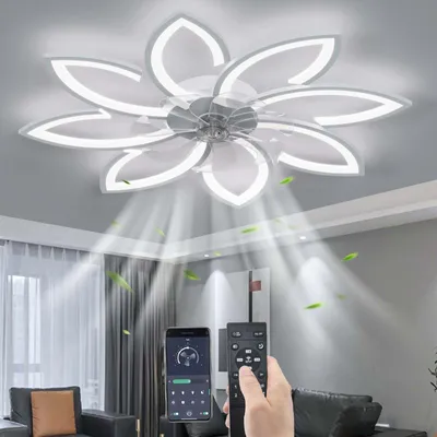 Image de Ventilateur de plafond avec lumière - 90 cm, blanc - LED à intensité variable - 6 vitesses - Design moderne