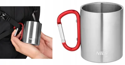 Produktbild von Nils Camp NC17110 Edelstahl-Becher 330 ml mit Karabiner