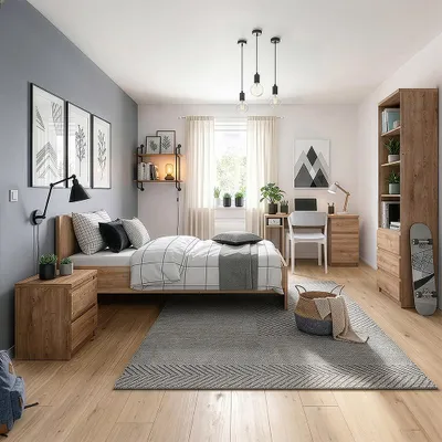 Produktbild von Jugendzimmer-Set mit Bett 90x200 cm & Schreibtisch in Eiche, modern, 4-teilig - FORTALEZA-129