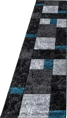 Produktbild von Teppich Läufer Wohnzimmer Türkis 80x300 Kariertes Design