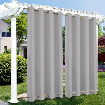 Produktbild von Vorhang Wasserdicht Sonnenschutz Gardine Wetterfest Verdunkelungsvorhang mit sen fr Outdoor Terrasse Balkon Pergola, 132x213cm, Grau