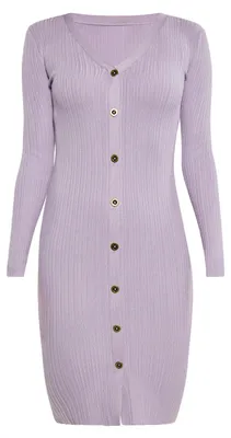 Produktbild von Damen Kleid Lila XL mit Rippstruktur und V-Ausschnitt