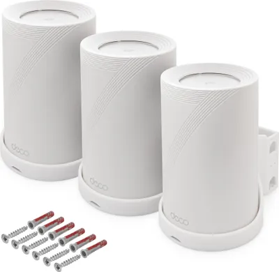 Produktbild von Wandhalterung passend für TP-Link Deco BE65 Wi-Fi 7 Mesh WLAN BE9300 3 Stück | Robuste Halterung mit Kabelmanagement & Luftzirkulation | Wandmontage-Set inklusive Dübel & Schrauben