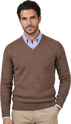 Produktbild von Alan Paine Lammwollpullover V-Ausschnitt braun