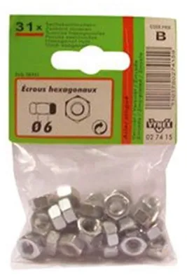 Sechskantmutter, Durchmesser 10 mm, 6 Stück, verzinkt
