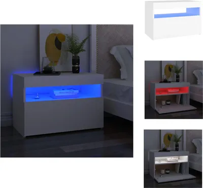 Immagine prodotto di vidaXL Comodino con luci LED Bianco 60x35x40 cm Materiale a base di legno - Comodini