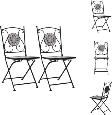 Image de vidaXL Chaises de bistrot en mosaïque 2 pcs. Gris - Chaises de jardin