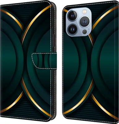 Produktbild von CLM-Tech Handyhülle kompatibel mit iPhone 16 Pro Max Hülle - Tasche aus Kunstleder - Klapphülle mit Ständer und Kartenfächern - Schutzhülle Wallet Case Cover goldener Rand Kontur