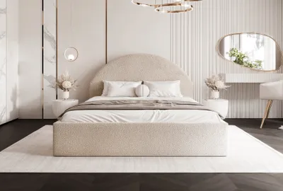 Obrázek produktu pro BESILIO 180x200 slim Velora box bed - Postel s rámem, kulaté tvary - Boucle tkanina - Beige & Quelle 3
