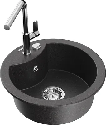 Produktbild von Mexen Diego 1-Becken-Granitspüle mit Mischbatterie Flora, Schwarz gesprenkelt - 6512-76-670401-00