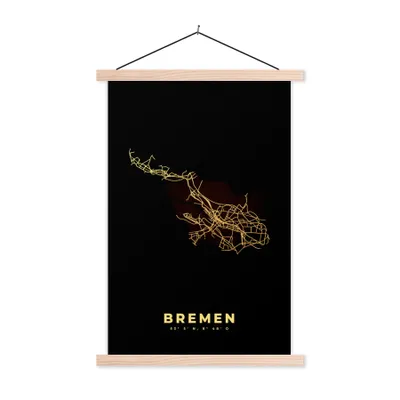 Produktbild von MuchoWow® Textilposter Karte - Bremen - Gold - Stadtplan 40x60 cm mit holzfarbenen Rahmen - Poster