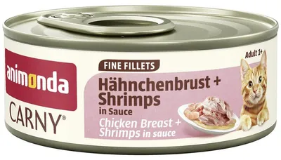 Imagen del producto de Animonda 60g x 12 unidades. Comida húmeda para gatos con pechuga de pollo y gambas en salsa