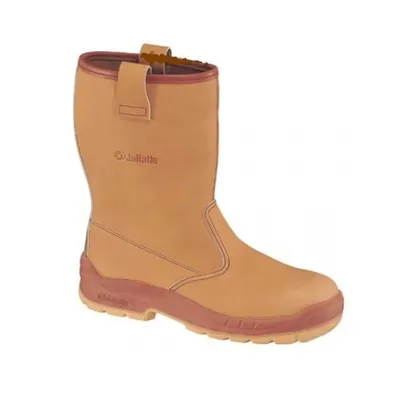 A single tan work boot is shown against a white background.