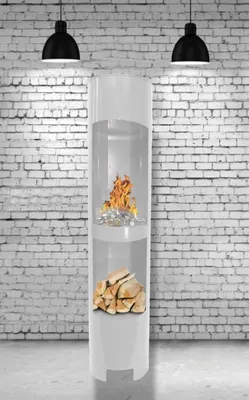 Produktbild von Ethanolkamin Gelkamin Höhe:180cm Breite:37cm Säule Kamin Weiss mit Holzfach