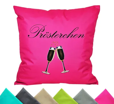 Produktbild von JACK 1x 50x50cm Outdoor Kissenhülle Motiv Bezug Wasserabweisend Sitzkissen Garten Stuhl Lotus Effekt lustig, Farbe:Prösterchen