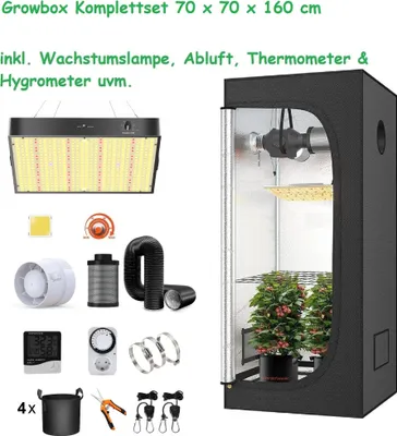 Produktbild von JUNG Gewächshaus Growbox Komplettset Anzuchtset mit Zuchtzelt LED-Lampe, Anbau Pflanzen, BxTxH: 70x70x160,00 cm, Growbox, Gewächshaus Komplett Set
