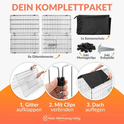 Produktbild von CADOCA® Freilaufgehege 180x75x75cm Sonnenschutz Auslauf Garten Kaninchenstall Hasenstall Kleintierauslauf Dachstoff Schwarz