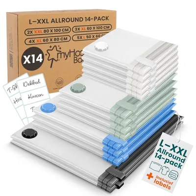 Produktbild von Vakuumbeutel Aufbewahrungsbeutel Set - 14-teilig - Kleidung und Bettwäsche - 80 x 100 cm, 60 x 100 cm, 60 x 80 cm, 50 x 60 cm