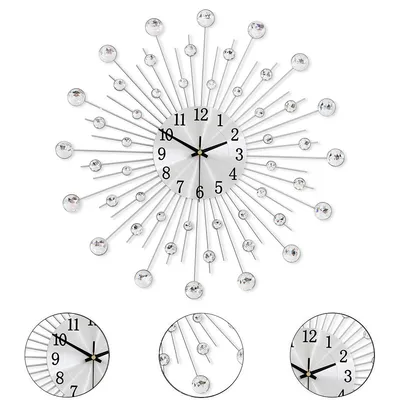 Produktbild von Metall Wanduhr modern,50 cm, kreative Quarzuhr mit Strasssteinen, geräuschlos,Silber Wanduhr für Wohnzimmer, Schlafzimmer, Küche