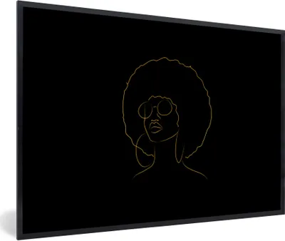 Produktbild von MuchoWow® Gerahmtes Poster Frau - Sonnenbrille - Gold - Strichzeichnung 60x40 cm - Poster mit Schwarzem Bilderrahmen Wandposter Rahmen Foto Bilder - Printing - Wanddeko Schlafzimmer