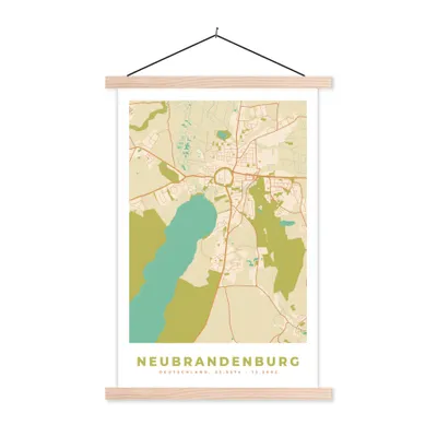 Produktbild von MuchoWow® Textilposter Karte - Neubrandenburg - Stadtplan - Vintage 60x90 cm mit holzfarbenen Rahmen - Textil