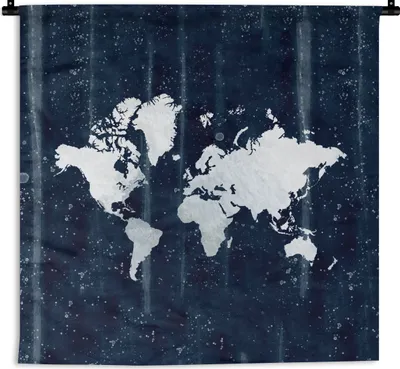 Produktbild von MuchoWow® Wandteppich Wandbehang Weltkarte - Blau - Sternenhimmel 150x150 cm Tapisserie Dekoration Wandtuch - Wohnaccessoires - Modernes
