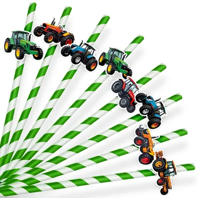 Image de PAILLES EN PAPIER ANNIVERSAIRE DECO - Tracteur Tracteur Champ Moisson - 8 pcs