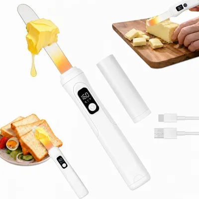 Produktbild von Wiederaufladbarer handlicher Buttermesser, schnell aufheizend, Antihaft-Edelstahlklinge, schmilzt kalte Butter, Kokosöl & Käse - perfekt für Brot