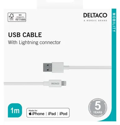 Image de Deltaco câble USB vers Lightning 1m MFi blanc (IPLH-401)