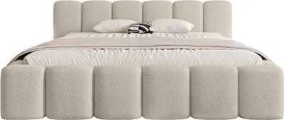 Produktbild von FEDVE Polsterbett Alloggio aus Chenille-Stoff 140x200 cm, Beige