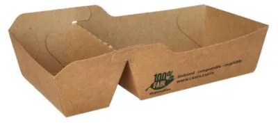 Produktbild von 80 Pommes-Frites-Trays, Pappe "pure" 2-geteilt 3,5 cm x 7 cm x 14,5 cm braun "100% Fair" klein