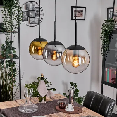 Produktbild von Fossobiubo Hängelampe aus Metall/Glas in Schwarz/Gold/Klar/Rauchfarben