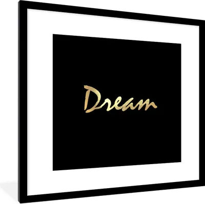 Produktbild von MuchoWow® Gerahmtes Poster Zitat - Traum - Schwarz - Gold 40x40 cm - Poster mit Schwarzem Bilderrahmen Wandposter Rahmen Foto Bilder - Poster - Plakat im Rahmen