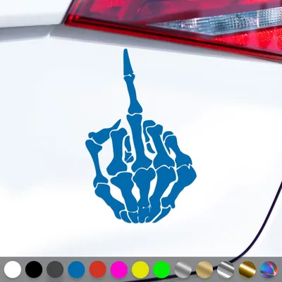 Produktbild von PantherPixel Skelett Mittelfinger Aufkleber Knochen Stinkefinger Sticker Auto Geschenkidee Farbe Blau