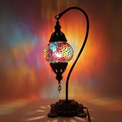 Zdjęcie produktu dla Turecka lampa mozaikowa – ręcznie wykonana lampa stołowa z giętką szyjką – średnica 12 cm, wysokość 43 cm – autentyczna i kolorowa