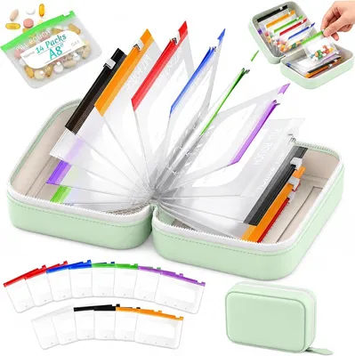 Imagen del producto de Organizador de pastillas con 14 compartimentos de colores, impermeables, reutilizables, ideal para viajes