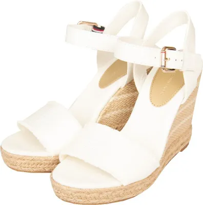 Zdjęcie produktu dla TOMMY HILFIGER Damskie sandały na koturnie z paskiem wokół kostki, nr katalogowy XW0XW02969, 40 EUR – rozmiar brytyjski 6,5 – rozmiar amerykański 9 – obwód kostki 25,5 cm, 90% bawełna, 10% skóra