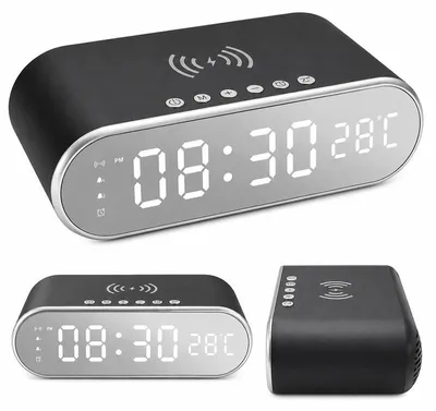 Produktbild von Nachttisch Wecker mit Wireless Charging 15W, Digitaluhr mit Temperatur & Datum, 2 Alarme, Snooze & 3 Helligkeitsstufen, für iPhone & Samsung, Schwarz