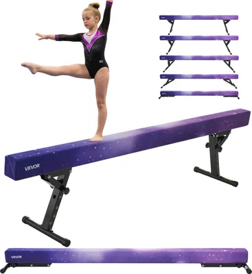 Produktbild von VEVOR Schwebebalken Gymnastik Kinder 241 cm Höhenverstellbar (5-stufig), 158,7 kg belastbarer Gymnastikbalken Turnbalken, Balance Balken Balancierbalken für Fitnessstudio, Galaxy