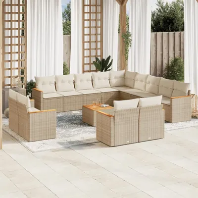 Produktbild von 14-tlg. Garten-Sofagarnitur mit Kissen Beige Poly Rattan 3258936