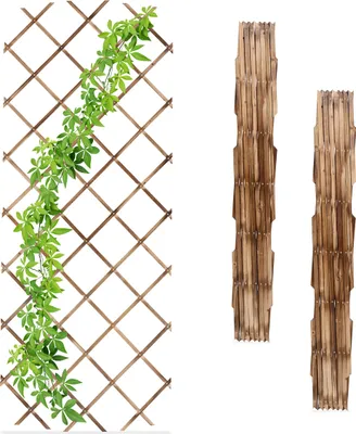 Produktbild von Relaxdays Rankgitter ausziehbar, 3er Set, 180x90 cm, Holz, Rankhilfe Kletterpflanzen, Holzgitter Wand, Spalier, geflammt