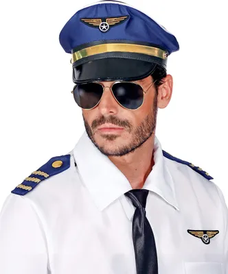Produktbild von Piloten-Accessoire-Set für Erwachsene Faschingsaccessoire blau-schwarz-gold -