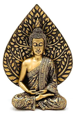 Obrázok produktu pre Meditačná socha Budhu s listom Bodhi zlatej farby - 16,8 x 10,3 x 23,8 cm