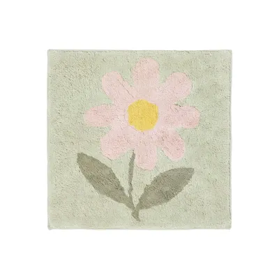 Produktbild von HOMESCAPES Duschvorleger Blume 50 x 50 cm – Badematte aus 100 % Baumwolle, grün-rosa
