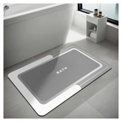 Produktbild von Badematte, Badezimmermatte, Teppich, Gummi, rutschfest, schnell trocknend, dünn, Badezimmerteppich für Boden, Badewanne mit wasserabsorbierender Schicht (Grau, 40 x 60 cm)
