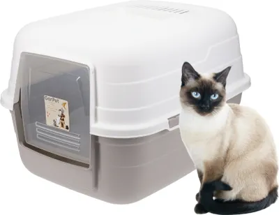Produktbild von Katzenklo mit Deckel Aktivkohlefilter Katzentoilette Katzen WC Hauben Toilette Klo grau modernes Design