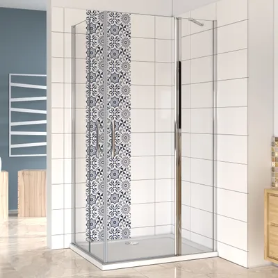 Produktbild von 120(Drehtür+feste Scheibe)x76(Falttür)x195cm Nano ESG Drehtür Falttür Schwenktür Eckdukabine Duschabtrennung Eckdusche
